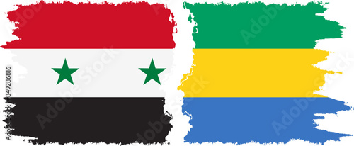 Gabon and Syria grunge flags connection vector