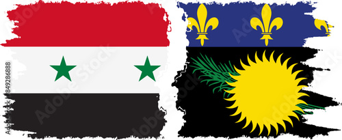 Guadeloupe and Syria grunge flags connection vector