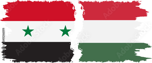 Hungary and Syria grunge flags connection vector