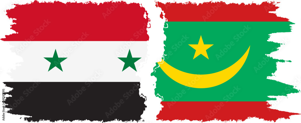 Mauritania and Syria grunge flags connection vector Mauritania and Syria grunge flags connection vector