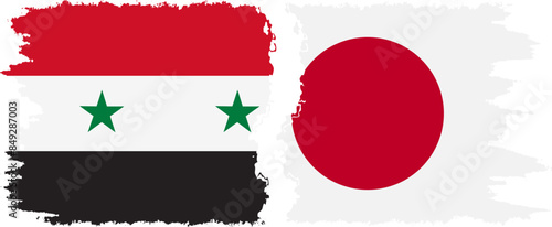 Japan and Syria grunge flags connection vector