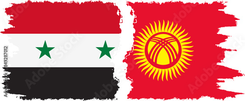 Kyrgyzstan and Syria grunge flags connection vector