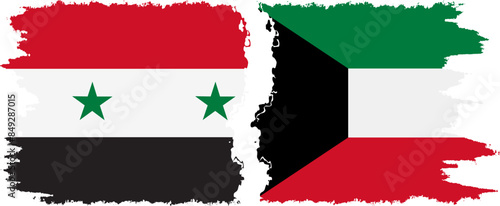 Kuwait and Syria grunge flags connection vector
