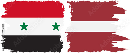 Latvia and Syria grunge flags connection vector