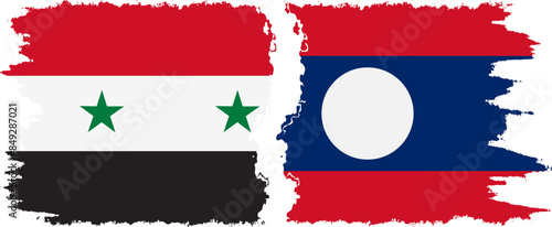 Laos and Syria grunge flags connection vector