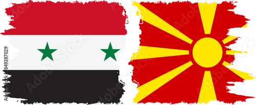 Northern Macedonia and Syria grunge flags connection vector