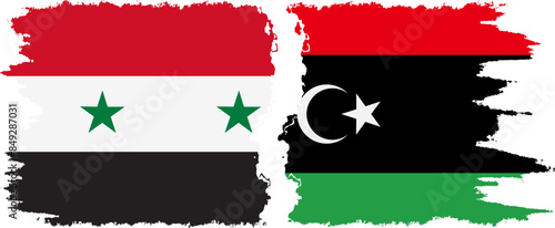 Libya and Syria grunge flags connection vector