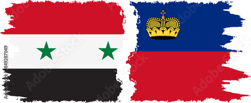 Liechtenstein and Syria grunge flags connection vector