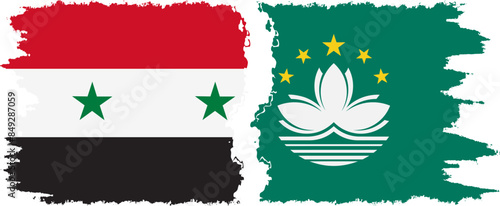 Macau and Syria grunge flags connection vector