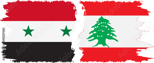 Lebanon and Syria grunge flags connection vector