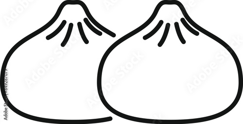Simple black and white line art illustration of two khinkali, traditional georgian dumplings