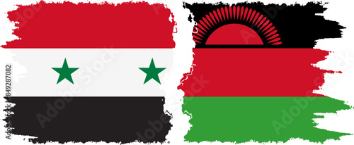 Malawi and Syria grunge flags connection vector
