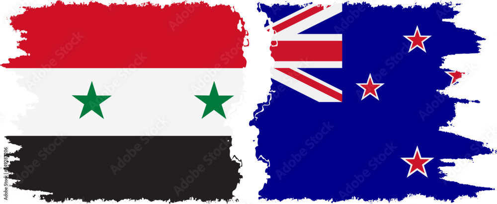New Zealand and Syria grunge flags connection vector New Zealand and Syria grunge flags connection vector