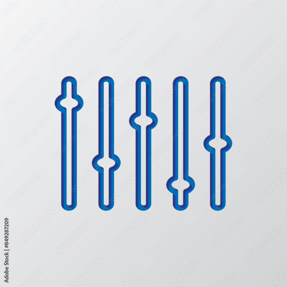 Equalizer, slider simple icon. Flat design. Paper cut design. Cutted blue symbol with shadow. Gray background Equalizer, slider simple icon. Flat design. Paper cut design. Cutted blue symbol with shadow. Gray background