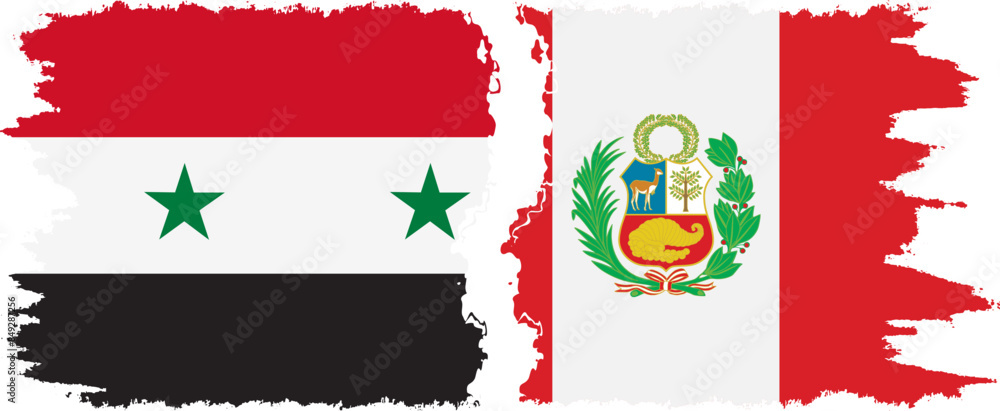 Peru and Syria grunge flags connection vector Peru and Syria grunge flags connection vector