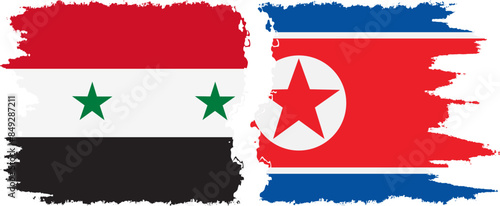 North Korea and Syria grunge flags connection vector