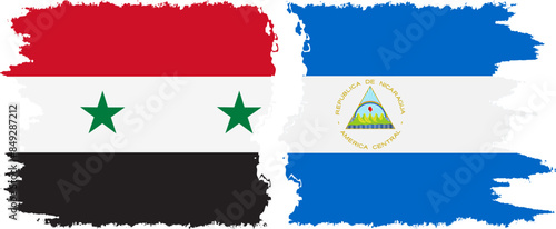 Nicaragua and Syria grunge flags connection vector