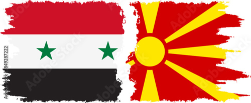 Northern Macedonia and Syria grunge flags connection vector