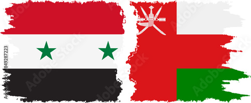 Oman and Syria grunge flags connection vector
