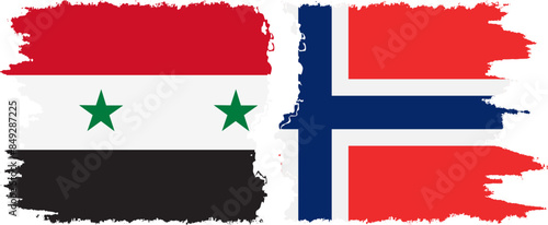 Norway and Syria grunge flags connection vector