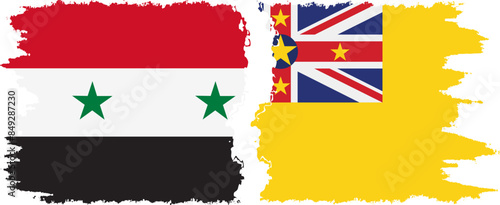 Niue and Syria grunge flags connection vector