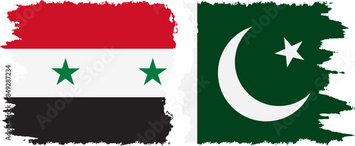 Pakistan and Syria grunge flags connection vector