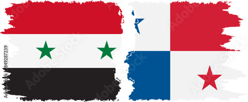 Panama and Syria grunge flags connection vector