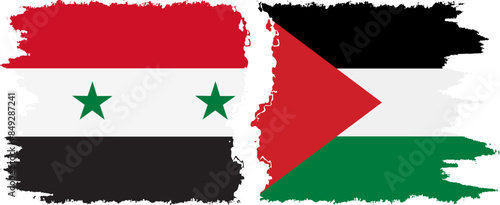 Palestine and Syria grunge flags connection vector