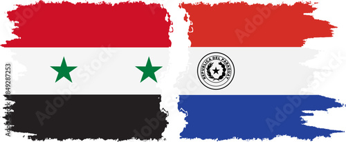 Paraguay and Syria grunge flags connection vector
