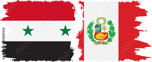 Peru and Syria grunge flags connection vector