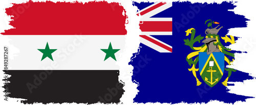 Pitcairn Islands and Syria grunge flags connection vector