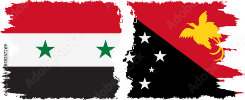 Papua New Guinea and Syria grunge flags connection vector