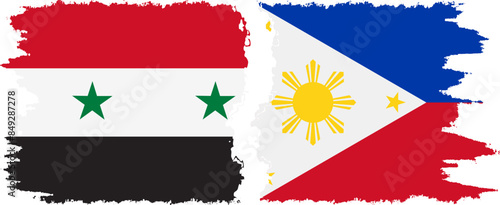 Philippines and Syria grunge flags connection vector
