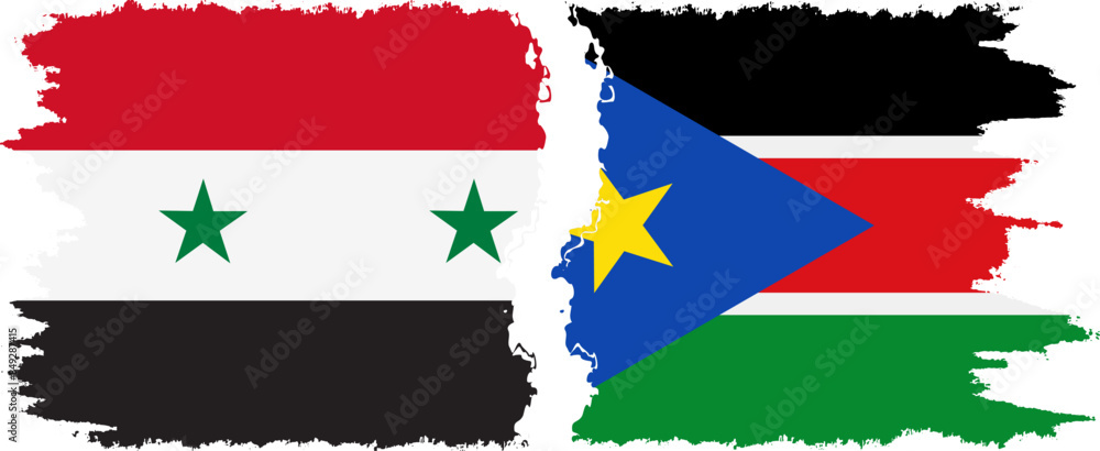 South Sudan and Syria grunge flags connection vector South Sudan and Syria grunge flags connection vector