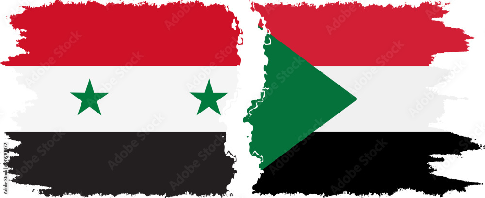 Obraz premium Sudan and Syria grunge flags connection vector