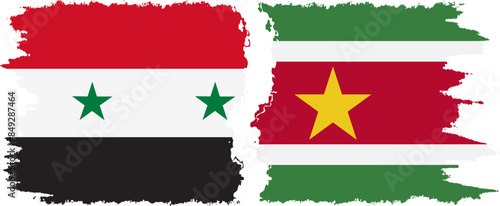 Suriname and Syria grunge flags connection vector