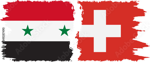 Switzerland and Syria grunge flags connection vector