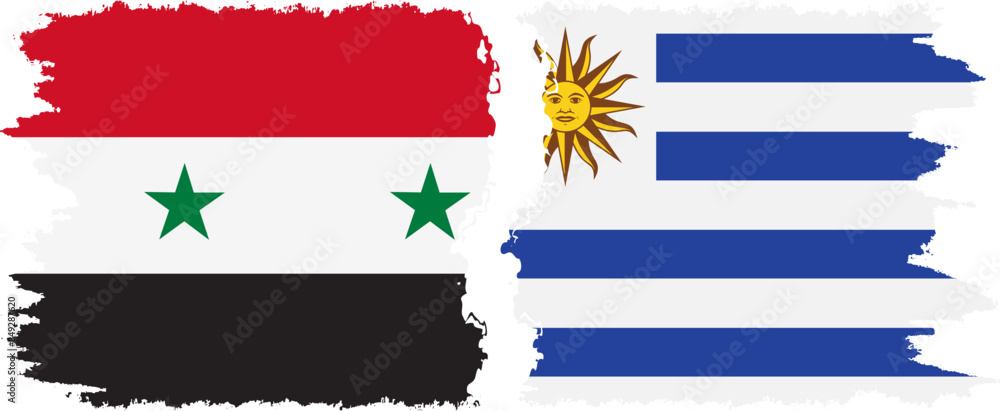 Uruguay and Syria grunge flags connection vector Uruguay and Syria grunge flags connection vector