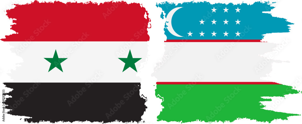 Obraz premium Uzbekistan and Syria grunge flags connection vector