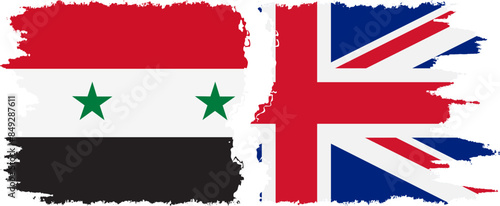 UK and Syria grunge flags connection vector