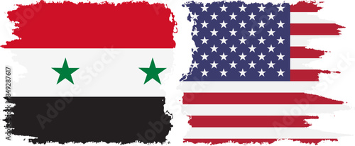 USA and Syria grunge flags connection vector