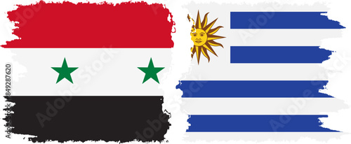 Uruguay and Syria grunge flags connection vector