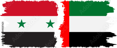 United Arab Emirates and Syria grunge flags connection vector