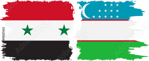 Uzbekistan and Syria grunge flags connection vector