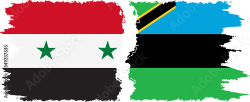 Zanzibar and Syria grunge flags connection vector