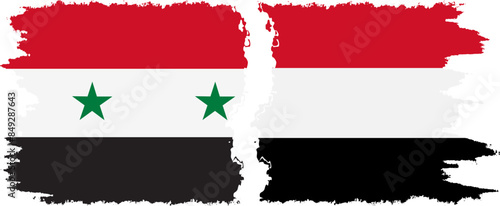Yemen and Syria grunge flags connection vector