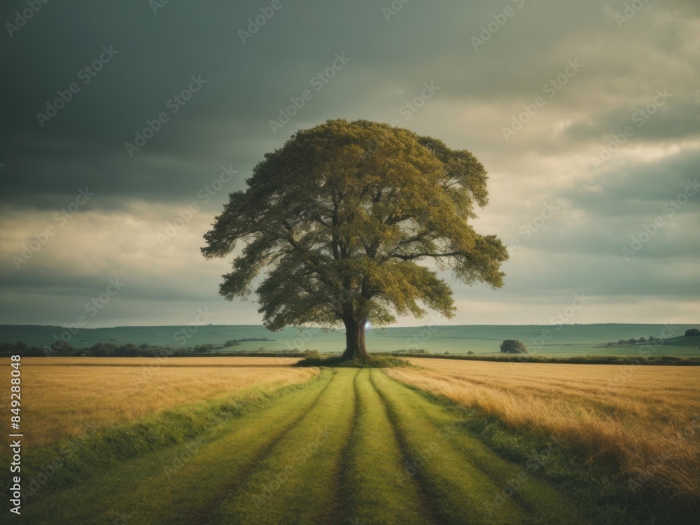 countryside landscape tree standing in the field countryside landscape tree standing in the field