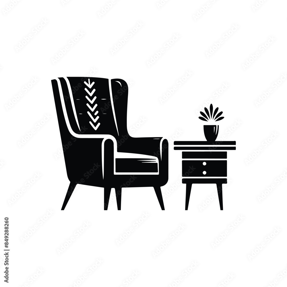 Fototapeta premium Chair black silhouette vector with white color background