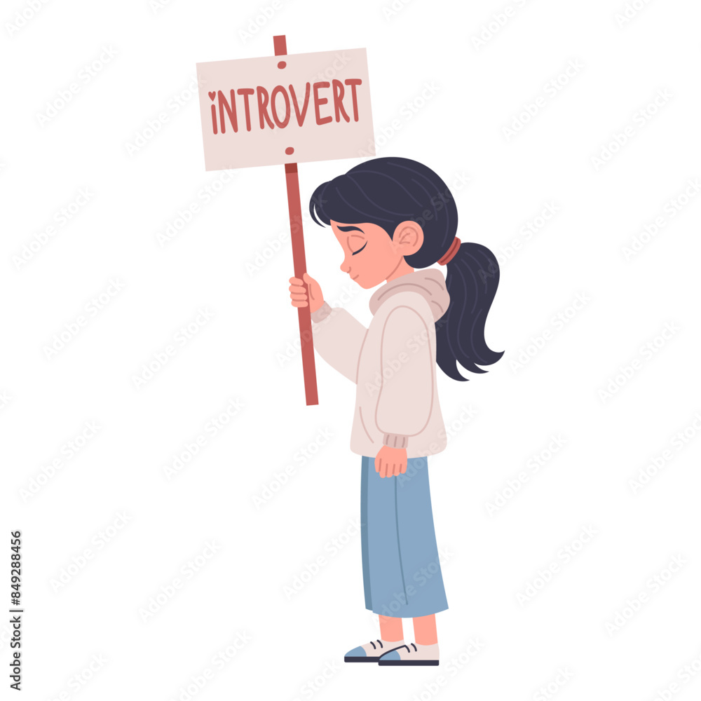 Happy Introverted Girl, vector illustration Happy Introverted Girl, vector illustration
