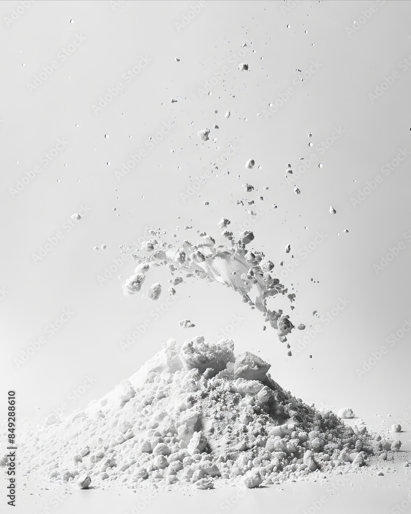 A pile of white powder is being thrown into the air. A pile of white powder is being thrown into the air.